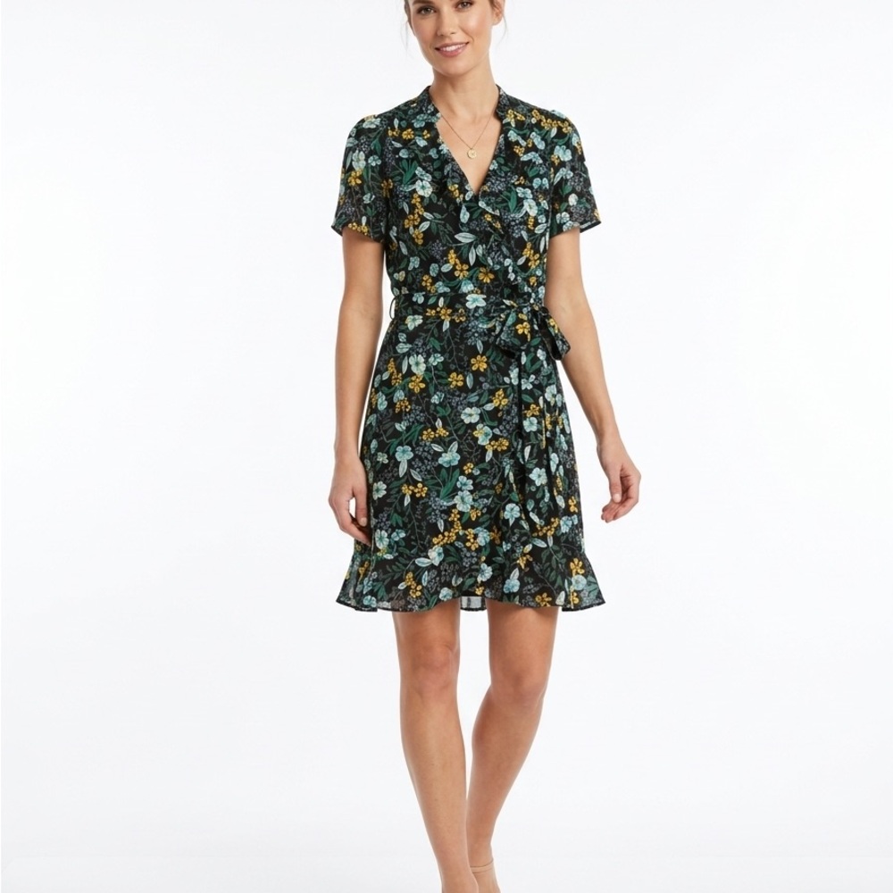 Draper James Reba Wrap Dress in Jasmine Frost with Ruffle neckline size 8